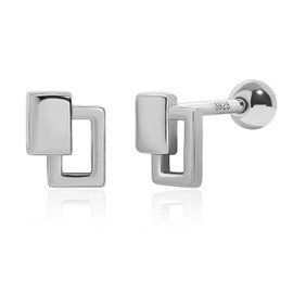 Meissa Screw Back Stud Earrings for Womem Small Cute Link Flat Back Earrings Hypoallergenic Sterling Silver Ball Back Earrings Birthday Jewellery, Silver