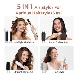 5 in 1 Hair Dryer Brush Set, Blow Dryer Brush with Air Style Wrap Hair Styler, Negative Ionic Magic Style Set, Detachable Air Curler for Volumizer,Straightener,Drying