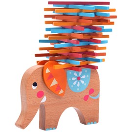 Natureich Montessori elephant stacking toy made of wood, to stack towers and improve dexterity from 3 years, development motor skills child (orange)