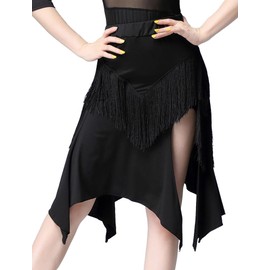 SEAUR Latin Dance Skirt Women's Belly Dance Hip Scarf Fringe Skirt Ballroom Rumba Cha Cha Samba Dance Skirt Dance Dress EU S-L = (Asia M-XL), black