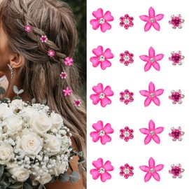 YISSION 20Pcs Mini Flower Hair Clips Cute Rhinestone Hair Pins Small Decorative Hair Clips Wedding Hair Barrettes Hot Pink Flower Hair Clips Bridal Hair Accessories for Girls Women (4 Flower Pattern)