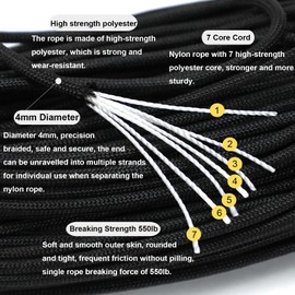 MUFEKUM 5 Pcs 19ft/6m Nylon Rope, 7 Inner Strands Long Lasting Paracord, Nylon Cord for Outdoor Survival, Camping, Lanyards, Keychain, Dog Collar, DIY Craft