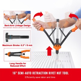 Happybuy 16” Rivet Nut Tool Kit, 13PCS Mandrels, 186PCS Rivet Nuts, Metric & SAE Sizes, Semi-Auto Retraction