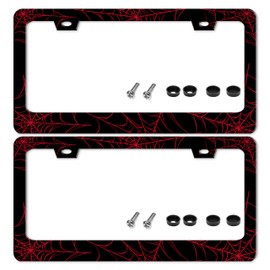 Red Spider Web License Plate Frame 2 Pack Funny Cobweb License Plate Holder