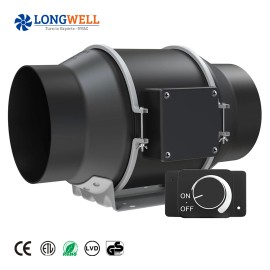 LONGWELL CE Rohs Silent 4'' EC Inline Duct Fan Exhaust Home Duct Ventilation Fan for Bathroom Kitchen Basement HydroponicsElectric Current Type: EC, power: 27W, air volume: 212CFM