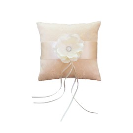 NAJMECHOY Wedding Ring Pillow Pair Ring Holder Square Lace Wedding 7.8 Inch Cushion Elegant Satin Flora Jewelry Case Wedding Accessories Champagne Gold (Flower Champagne Gold)
