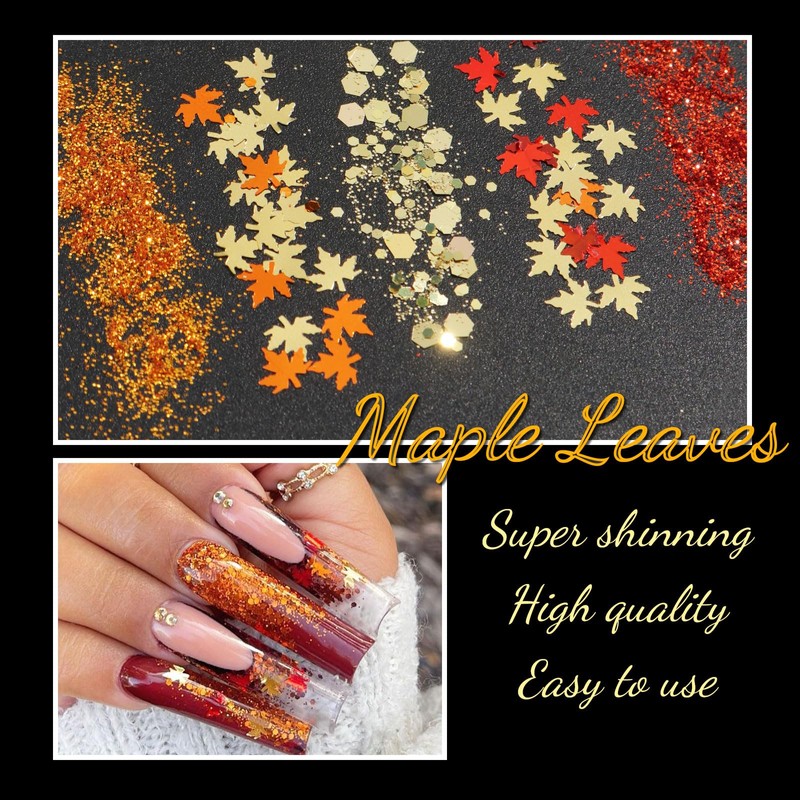 Autumn Nail Flake & Powder Set, 6Boxes Fall Themed Sequin