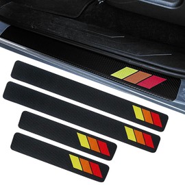 Hbxdeco 4PCS Tricolor Car Door Sill Protector, Carbon Fiber Car Door Threshold Protection, Universal Anti-Scratch Door Sill Plate Guard Sticker, Fits Tacoma 4Runner RAV4 Highlander (Red)