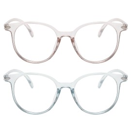 OWL Round Blue Light Blocking Fake Eyeglasses for Women Men - Lightweight Frame, Anti UV400 Ray Protection Eyewear - Ideal Use for Computer, Reading, Gaming, Phones & TV Glasses - Biege, Clear