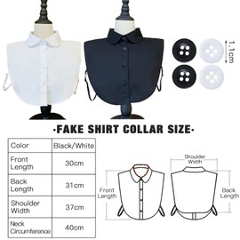 VEGCOO 2 Pcs Fake Collar for Women, Button Dickey With 4 Buttons, Black and White Half False Blouse, Detachable for Women Girls (Round)