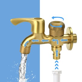 EMAGEREN Double Outlet Tap 1/2 Inch Garden Tap 2 Ports Brass Tap Double Tap Washing Machine Tap Outdoor Tap for Garden, Washing Machine, Rain Butt