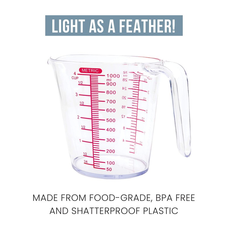 Chef Pomodoro 3-Piece Measuring Cups, Multiple Measurement Scales - Includes