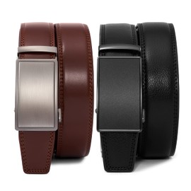 PlusZis 28 - 68 inch men's leather belt with ratchet, large and slim with automatic buckle, Ratchet Strap 2 Pack 02