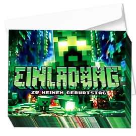 Acsatont 12 x Invitation Cards Children's Birthday Invitations with Cartoon Patterns and Round Stickers, Party Invitations