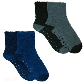 4 Pairs Mens Boys Cosy Socks Slipper Bed Super Soft Fluffy Fleece Warm Thermal Non Slip, UK 7-11, Black / Navy