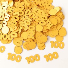 Gold 100th Birthday Table Confetti with Circles - Pearlescent Card Decorations for Age, Bday, Anniversary or Milestone Party - Scatter or Sprinkle