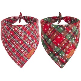 ADOGGYGO 2 Pack Dog Bandanas Christmas, Stylish Plaid Snowflake Dog Scarf, Premium Durable Fabric, Multiple Sizes Offered, Christmas Bandanas for Medium Large Dogs Pets (Large, Red)
