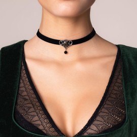 Alpenflüstern DHK225 Women’s Narrow, Velvet, Traditional Heart Choker in Traditional Colours, Base Metal