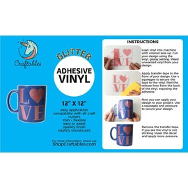 Craftables Coral Glitter Adhesive Vinyl for Cricut, Silhouette Cameo, and Craft Cutters - (3) 12in x 12in Sheets