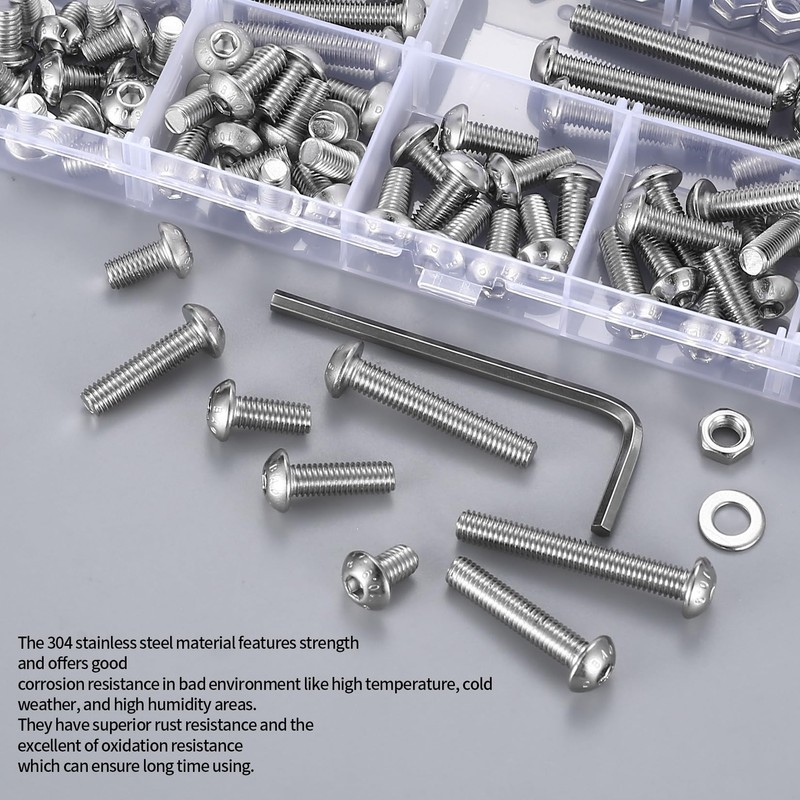 271 Piece M5 Screw Set, Allen Screws Nuts Set, Silver