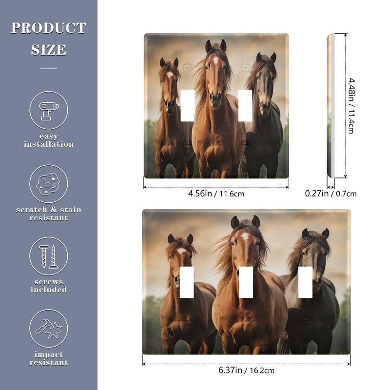 FUGIDOG Horse 2 Gang Toggle Light Switch Cover Double Toggle