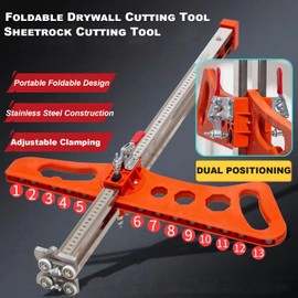 Folding Metal Drywall Cutter Tool,Dual Positioning Sheetrock Cutting Tool with blade,8-13mm Cuttable Thickness,Foldable Drywall Cutting Tools for Wall,Build,Decoration (Gray 23 Wheels)