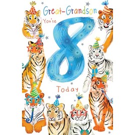 Great Grandson 8th Birthday Card Age 8 Tigers 9" x 6" Lovely Verse