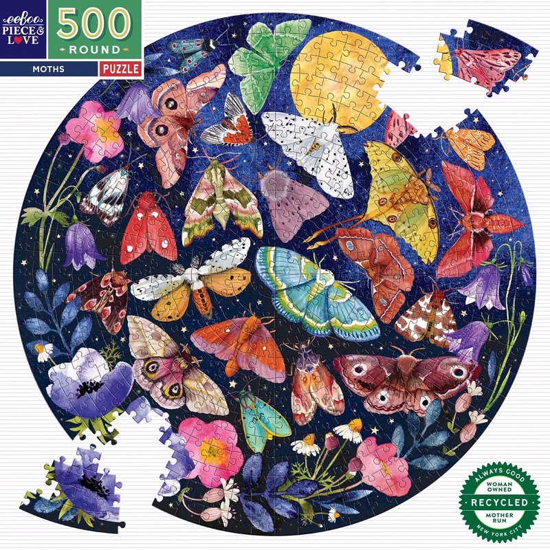 eeBoo Piece and Love Moths 500 Piece Round Adult Jigsaw