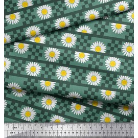 Soimoi Green Velvet Fabric Stripe,Square & Daisy Floral Print Fabric BTY 58 Inch Wide