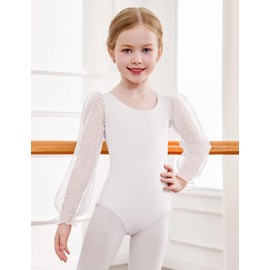 Zaclotre Gymnastics Leotards for Girls Polka Dots Mesh Long Sleeve Ballet Dance Outfit Toddler Size 3-11 Years