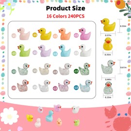 LIUCONGBD 240PCS Mini Resin Ducks, Luminous Tiny Ducks Little Ducks Glow in The Dark, Cute Miniature Ducks for Tiny Homes Garden Micro Landscape Dollhouse Decor Aquarium Potted (16 Colors)