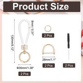 MECCANIXITY Weave Key Chain Ring Braided Rope Leather Keychain with Rotatable D-ring and Screwdriver Zinc Alloy for Women Tote Bag Backpack Accessories (White/Gold, Pack of 2)