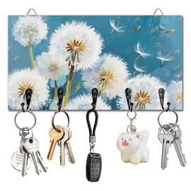 DELORIGIN Dandelion Key Holder Key Hooks Wall Mounted Wooden Key Racks with 5 Hooks Flower Key Storage Organizer House Key Hanger for Wall Decor Door Entryway Hallway Kitchen New Home Gift