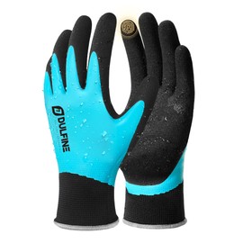 DULFINE Waterproof Work Gloves for Men and Women,Touch Screen Rubber Coated Non-slip Garden Gloves, Outdoor Construction(Large)