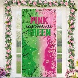 Pink and Green Party Decorations Pink Goes Good With Green Banner Door Cover Outdoor Indoor for Women Girls Birthday Baby Shower Party Supplies