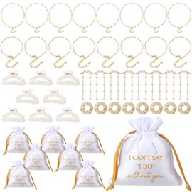 ViEinkaufen 48Pcs Bridesmaid Gift Set,8 Pack Bridesmaid Proposal Bracelets with Hair Ties Hair Claw Necklace Earrings Drawstring Bags,Pearl Beaded Bridesmaid Proposal Gifts for Bridal Shower Favor