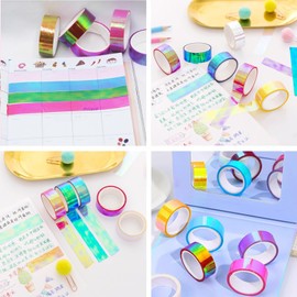 Aoktorkit 2 Rolls Holographic Washi Tape 15mm*10m Gradient Rainbow Masking Tape Decorative Tapes for DIY Crafts Wrapping, Pink