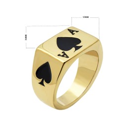 JAJAFOOK Biker Ring Mens Womens Solid Polished Stainless Steel Signet Ring Poker Spade Ace Gold Black Size 8