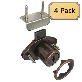 Desunia Office Desk Lock for Drawer & Door - 7/8" (.875") Bore - Antique Bronze - Keyed Alike - Includes Escutcheon Trim Ring, Strike, & Screws - 4 Locks