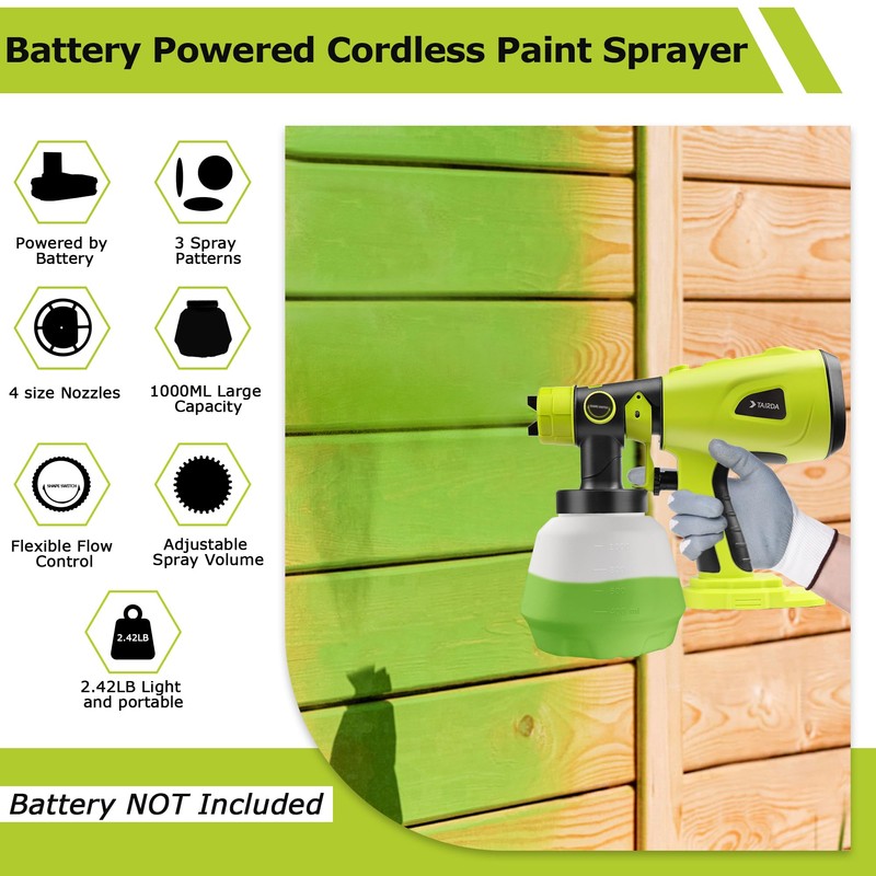 TAIRDA Cordless Paint Sprayer Compatible for Ryobi 18v Battery (NO