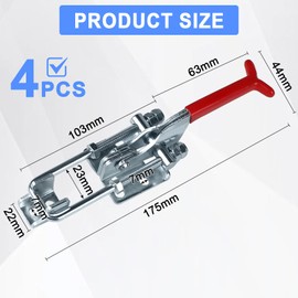 EXLECO 4 x Large Toggle Lock Metal Toggle Lever Tensioner, Box Closure, 30 mm, Adjustable Snap Latch, 900 kg Clamping Force, Cap Lock, Lever Closure, Quick Release for Cupboard, Door, Boxes
