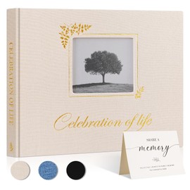 Lanpn Funeral Guest Book, Celebration of Life Memorial Book with Photo Window, Condolence Book to Fill in, Funeral Guestbook, Funeral Guestbook, Memory Book for Celebration of Life, Beige