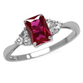 Silvershake Created Red Ruby Octagon 7x5 mm 925 Sterling Silver Engagement Ring Size 7