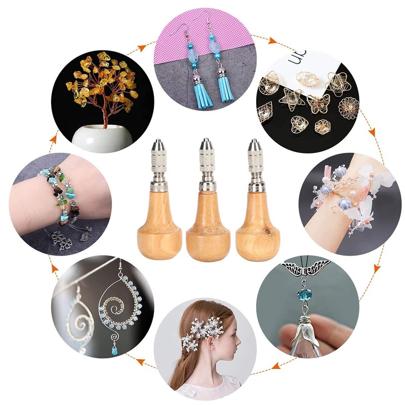 Pin Vise Hand Drill, 3Pcs Wooden Hand Chuck Graver Handle