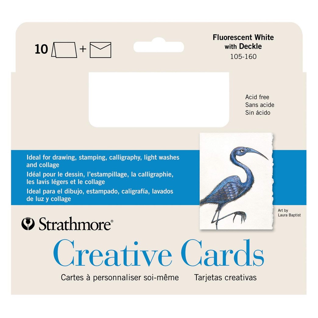 Strathmore Full Size Creative Cards, Fluorescent White/Deckle, 10 Cards & Envelopes, 10 Cards & Envelopes