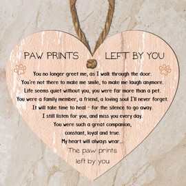 Paw Prints Left by You Memorial Heart Plaque with Inspirational Quote – Pet Remembrance – Hanging Plaque for Home Decor – Dog Cat Loss Sympathy Gift (Mdf Wood Indoor Use Only 10cm x 9cm, Peach)