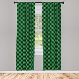 Ambesonne Plaid Curtains, Diagonal Tartan Vibrant Green Color Geometrical Design with Stripes and Checks, Window Treatments 2 Panel Set for Living Room Bedroom Decor, 56" x 84", Black White