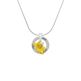Delight Jewelry Silvertone Yellow Hibiscus Flower - Joy Ring Charm Necklace, 18"