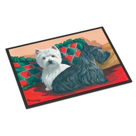 Caroline's Treasures PPP3277MAT Westie and Scottie Great Scots Doormat 18x27 Front Door Mat Indoor Outdoor Rugs for Entryway, Non Slip Washable Low Pile, 18H X 27W