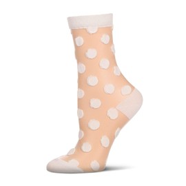 MeMoi Women's Polka Dot Sheer Crew Socks Winter White 9-11